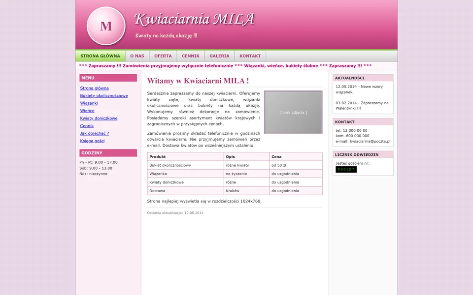 Outdated website of the sample flower shop