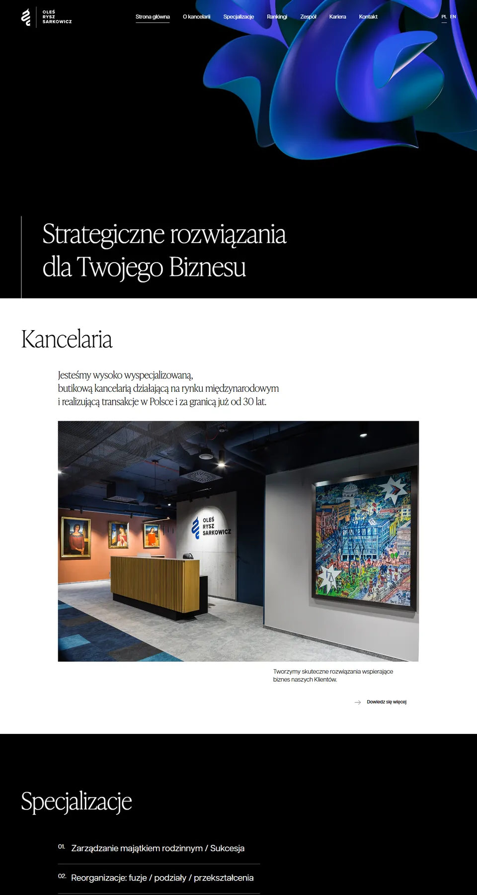 Homepage of the Oleś Rysz Sarkowicz law firm